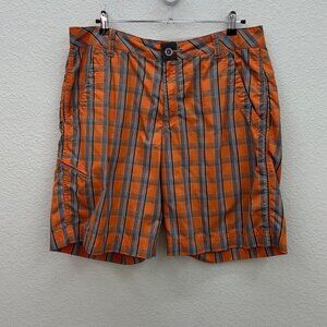 Columbia Orange Plaid Barge Woven Nylon Quick Dry Shorts AM4690 Mens size 36